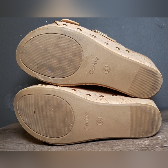 Corkys Footwear Women's Size 6 Main Squeeze Rhinestone Buckle Cork Glam Wedges - Picture 7 of 8